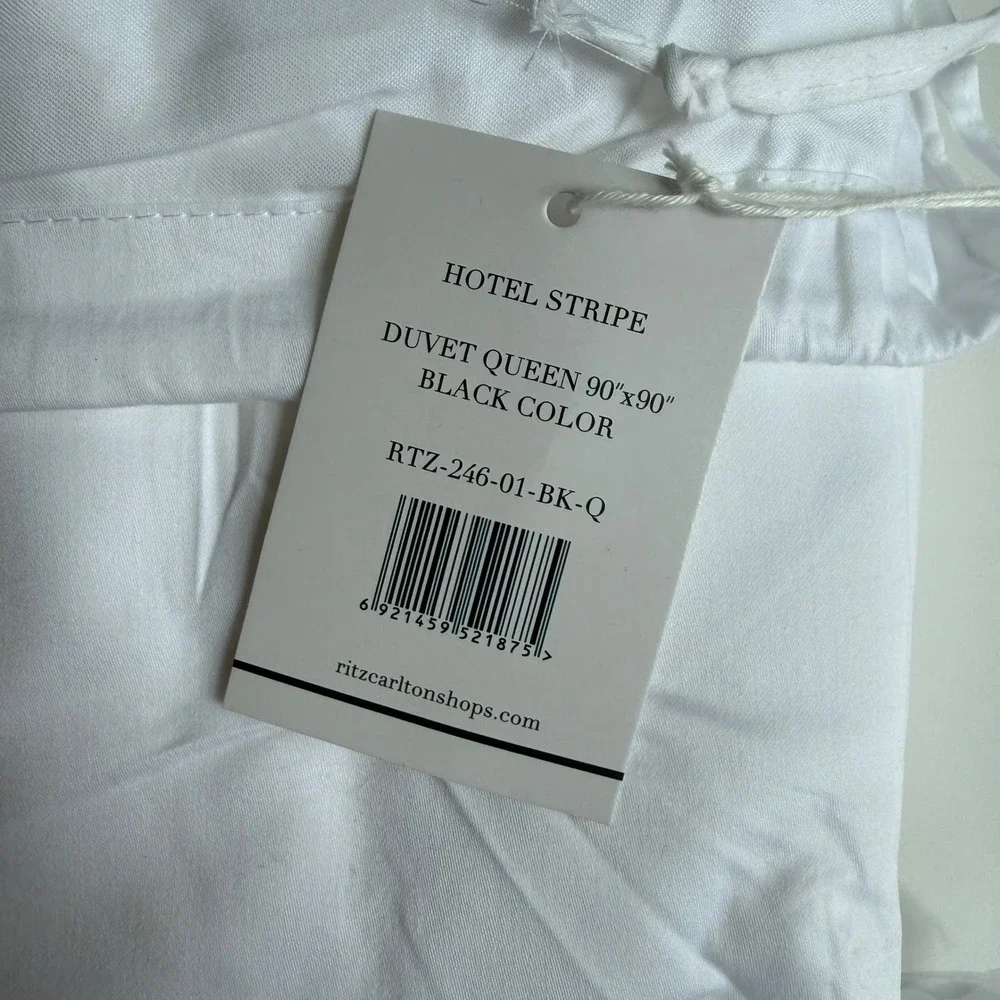Frette for Ritz Carlton queen duvet cover and shams‎ set black stripe NWT